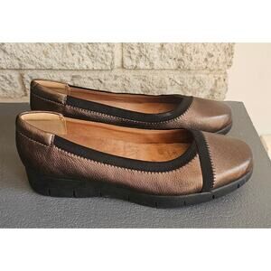 Clarks Daelyn Hill Bronze Leather Wedge Ballet Comfort Shoes, NEW, SZ 10W